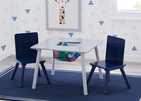Delta Children - Kindertafel met 2 Stoelen - Kinderkamer - Handig Opbergvak - Blauw/Grijs van Merkloos