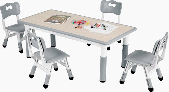 DHN Kindertafel set met stoelen - Multi-activiteitentafelset - Kindertafel met 4 stoeltjes - Peuterstafel - Activiteiten tafel - in hoogte verstelbaar van DHN