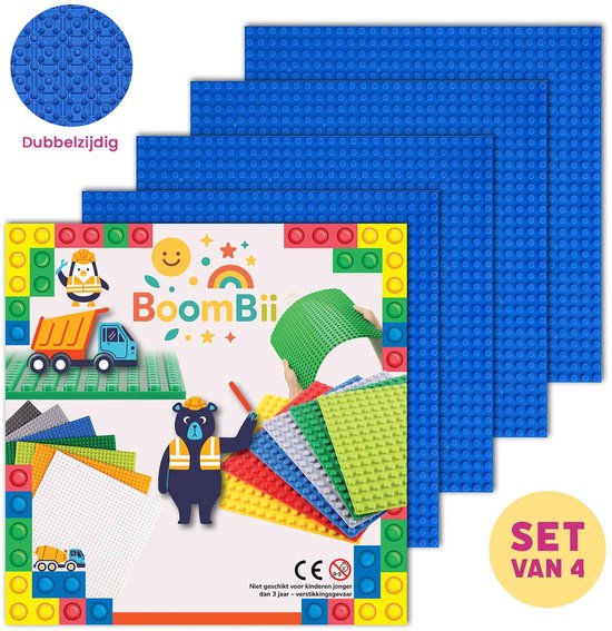 Dubbelzijdige bouwplaat blauw - LEGO geschikt - set van 4 bouwplaten van Biobuddi.