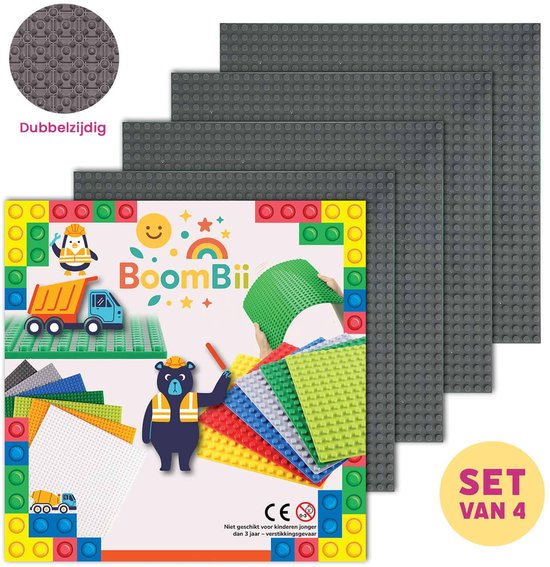 Dubbelzijdige bouwplaat donkergrijs - LEGO geschikt - 4 bouwplaten van Strictly Briks