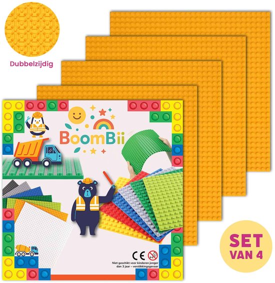 Dubbelzijdige bouwplaat geel - LEGO geschikt - set van 4 bouwplaten van Strictly Briks