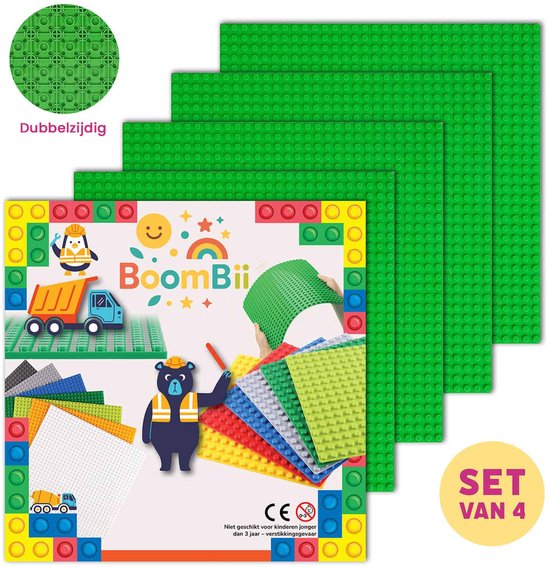 Dubbelzijdige bouwplaat groen - LEGO geschikt - set van 4 bouwplaten van Merkloos