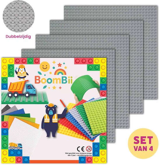 Dubbelzijdige bouwplaat lichtgrijs - LEGO geschikt - 4 bouwplaten van Strictly Briks