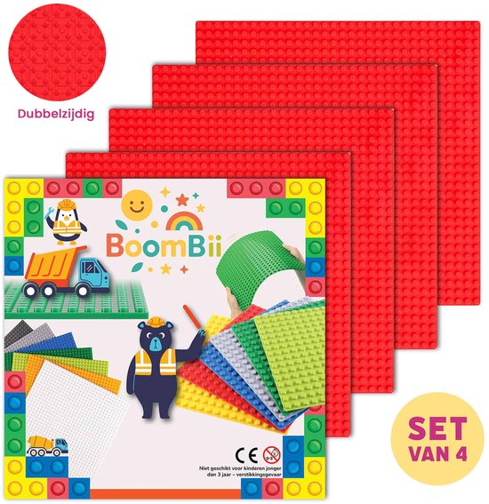 Dubbelzijdige bouwplaat rood - LEGO geschikt - set van 4 bouwplaten van Biobuddi.
