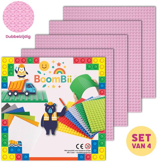 Dubbelzijdige bouwplaat roze - LEGO geschikt - set van 4 bouwplaten van Strictly Briks
