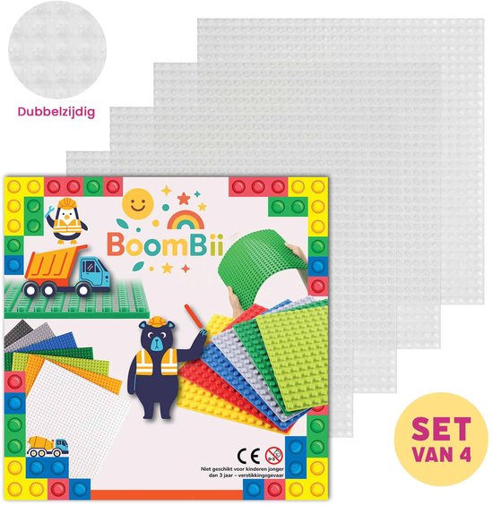 Dubbelzijdige bouwplaat transparant - LEGO geschikt - 4 bouwplaten van Hubelino