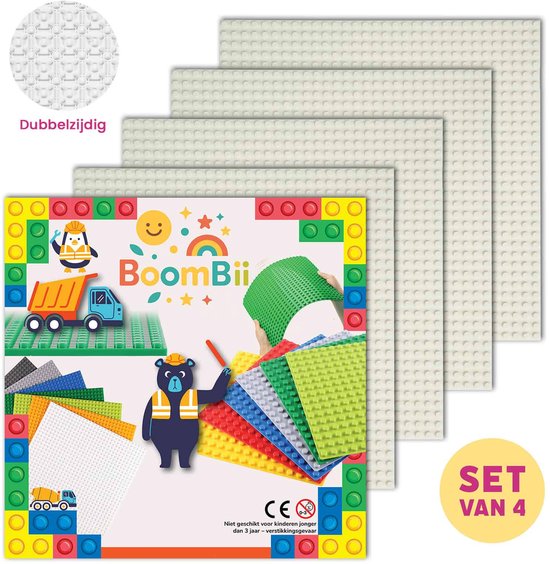 Dubbelzijdige bouwplaat wit - LEGO geschikt - set van 4 bouwplaten van Strictly Briks