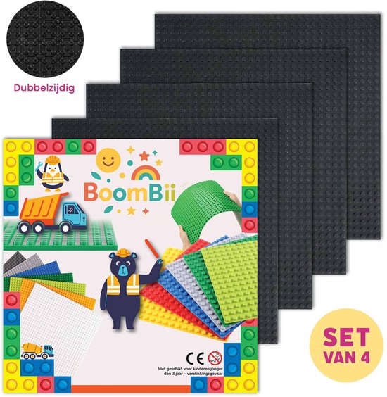 Dubbelzijdige bouwplaat zwart - LEGO geschikt - set van 4 bouwplaten van Biobuddi.