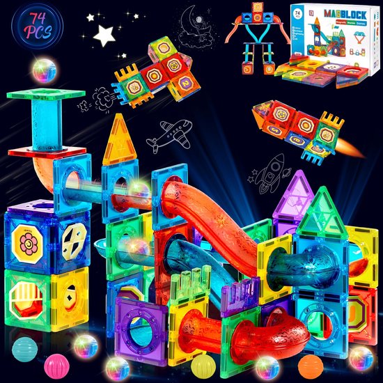 Dutchers® Magnetisch Bouwspeelgoed – 74-delige Montessori-set met Buizen - Magnetische Knikkerbaan - Creatief & Educatief Bouwspeelgoed voor Jongens en Meisjes vanaf 3 Jaar van Merkloos