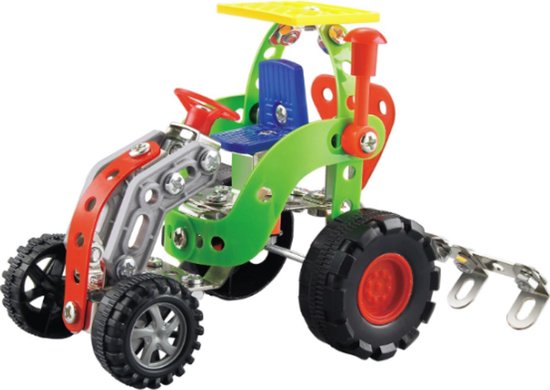 EDDY TOYS Metalen Blokken Bouwset – Maak je Eigen tractor – 128 -Delig Constructiespeelgoed met Gereedschap – Voor Kinderen vanaf 3 Jaar van Eddy Toys