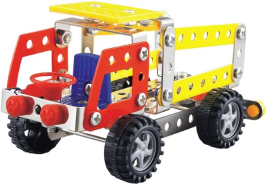 EDDY TOYS Metalen Blokken Bouwset – Maak je Eigen vrachtwagen – 134 -Delig Constructiespeelgoed met Gereedschap – Voor Kinderen vanaf 3 Jaar van Eddy Toys