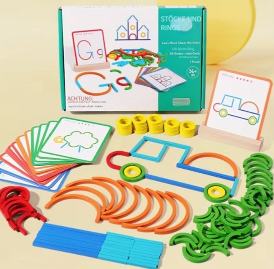 Educatief Constructiespeelgoed met Stokjes & Vormen – Creatieve Bouwset – Ontwikkelt Fijne Motoriek & Kleurherkenning – Voor Peuters & Kleuters van Clevv.
