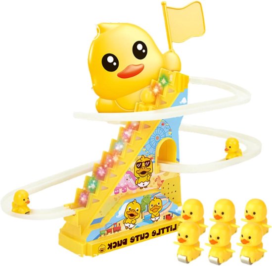Eenden Klimbaan Speelgoed - Racetrack Speelset - Kinderspeelgoed - Automatische Muziek Lichtjes - 25 cm - Multicolor van Merkloos