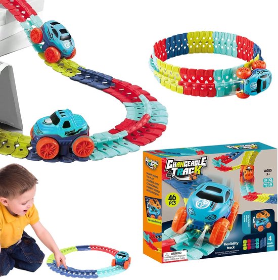 Elektrische Racebaan - Flexibele Baan - Kinderspel - Led Verlichting - 37 x 23 x 6 cm - 46 Stuks van Merkloos