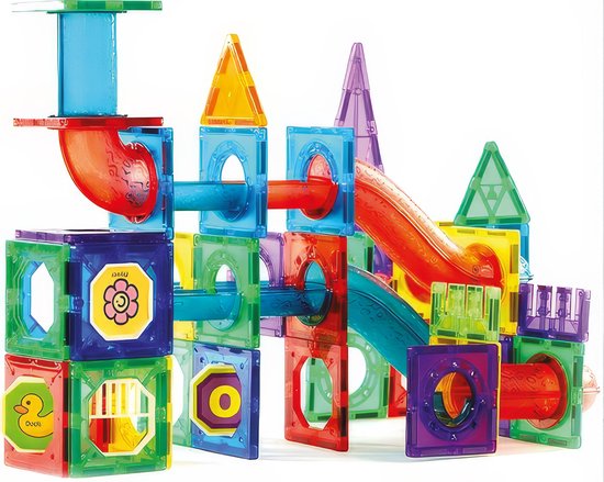 Elissio® Magnetisch Speelgoed – 130 Stuks Magnetic Tiles – Knikkerbaan met Lichtgevende Knikkers – Montessori & STEM Bouwstenen – Educatief Constructiespeelgoed voor Kinderen van Elissio
