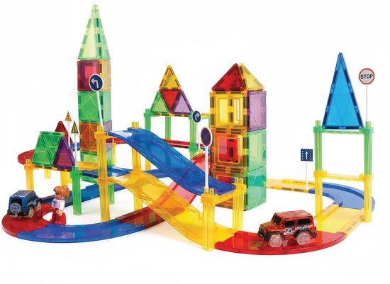 Elissio® Magnetische Racebaan – 70 Stuks Magnetic Tiles – STEM & Montessori Speelgoed – Zelfrijdende Auto – Educatief Bouwspeelgoed voor Kinderen 3-12 Jaar - Speelgoed Cadeau van Elissio