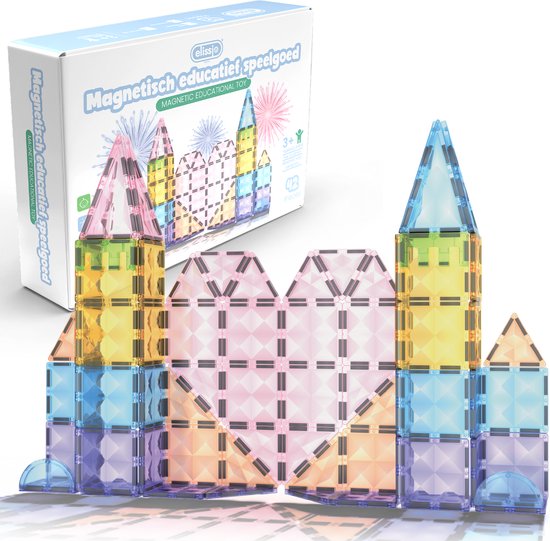 Elissio® Star Pastel – Magnetische Bouwstenen - Magnetische Tegels – 42-delig Constructiespeelgoed – Montessori Magnetisch Speelgoed voor Kinderen van Elissio