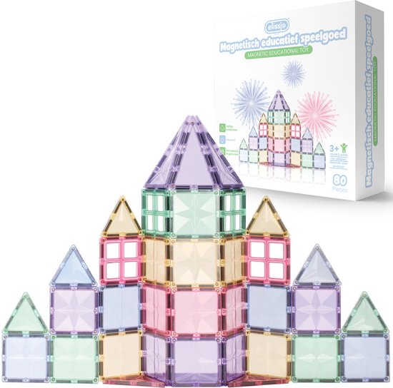 Elissio® Star Pastel – Magnetische Bouwstenen - Magnetische Tegels – 80-delig Constructiespeelgoed – Montessori Magnetisch Speelgoed voor Kinderen van Elissio