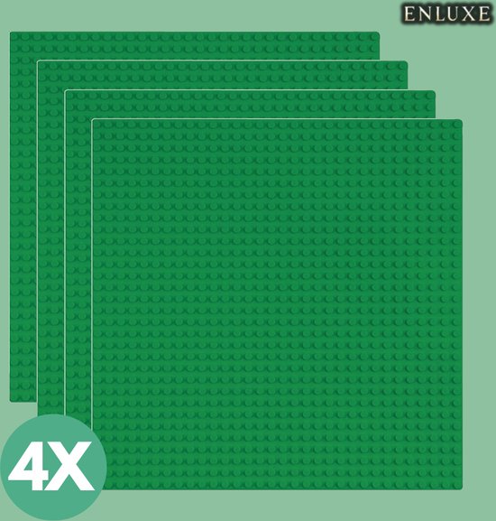 Enluxe Luxe Bouwplaten Set Groen - 4 Stuks | 32x32 Noppen (25,5 x 25,5 cm) | Geschikt voor Diverse Bouwstenen | Stapelbare Grondplaten voor Creatieve Projecten van Enluxe