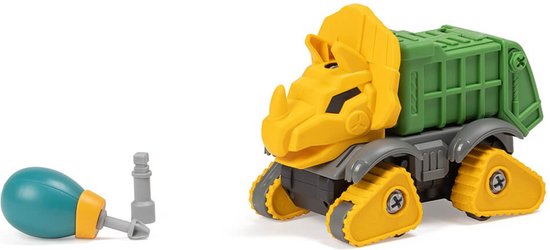 Eurekakids Dino Bouwpakket Auto Geel - Dinosaurus Dumptruck om te Bouwen - Kiepwagen en Triceratops in 1 van Eurekakids