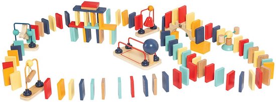 Eurekakids Houten Domino Bouwstenen Set - Hout - Circuit met 100 Houten Dominostenen en 7 Losse Elementen van Eurekakids
