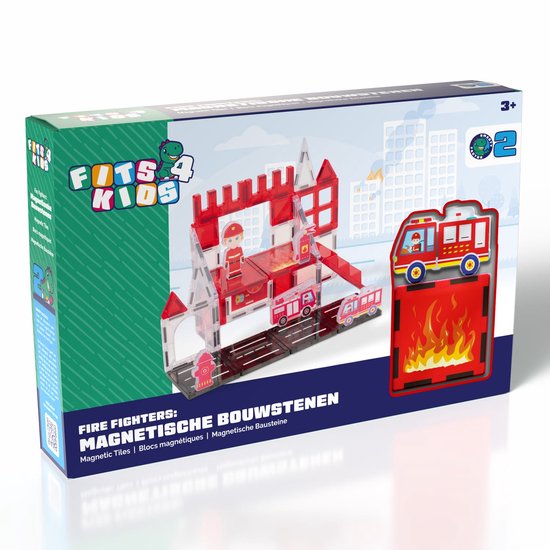 Fits4Kids® Magnetic Tiles - Fire Fighters - 32-delig - Magnetisch Speelgoed - Bouwstenen - Montessori - STEM Speelgoed - 3+ jaar van Fits4Kids