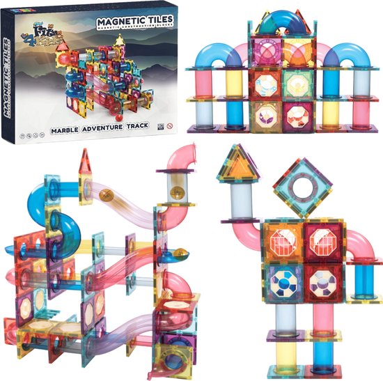 Fits4Kids Magnetic tiles - Magnetische Bouwtegels - STEM Speelgoed voor Creatief Bouwen - Knikkerbaan - Magnetische bouwstenen - Constructiespeelgoed - Marble Adventure Track van Fits4Kids