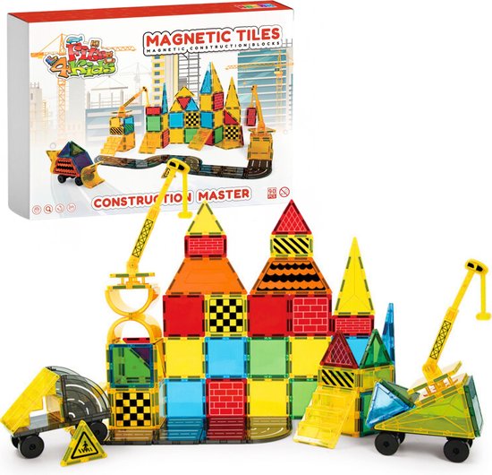 Fits4Kids® Magnetic Tiles - Magnetische Bouwtegels - STEM Speelgoed voor Creatief Bouwen - Magna Bouwstenen - Construction Master van Fits4Kids