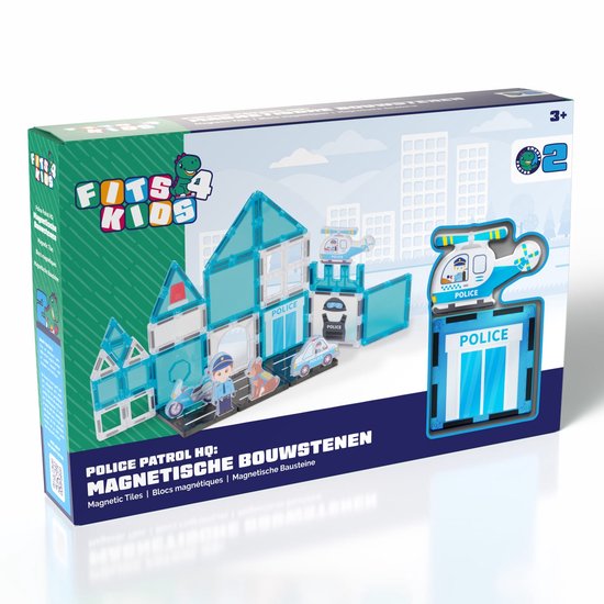 Fits4Kids® Magnetic Tiles - Police Patrol HQ - 28-delig - Magnetisch Speelgoed - Bouwstenen - Montessori - STEM Speelgoed - 3+ jaar van Fits4Kids