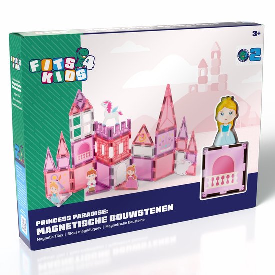 Fits4Kids® Magnetic Tiles - Princess Paradise - 37-delig - Magnetisch Speelgoed - Bouwstenen - Montessori - STEM Speelgoed - 3+ jaar van Fits4Kids