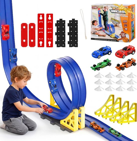 Flexibele Racebaan - Autobaan Speelgoed - Kinderen Spelen - 5 Meter Lange Baan - 4 Auto's - Blauw van Merkloos