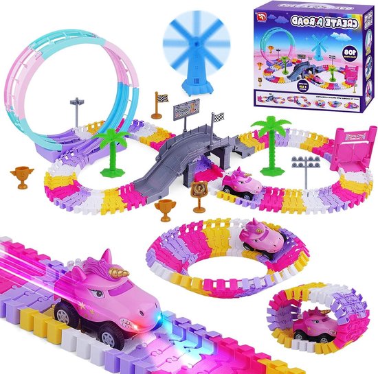 Flexibele Racebaan - Baan Speelgoed - Uren Speelplezier - 144 Delige Set - 360 Graden Helling - Roze van Merkloos