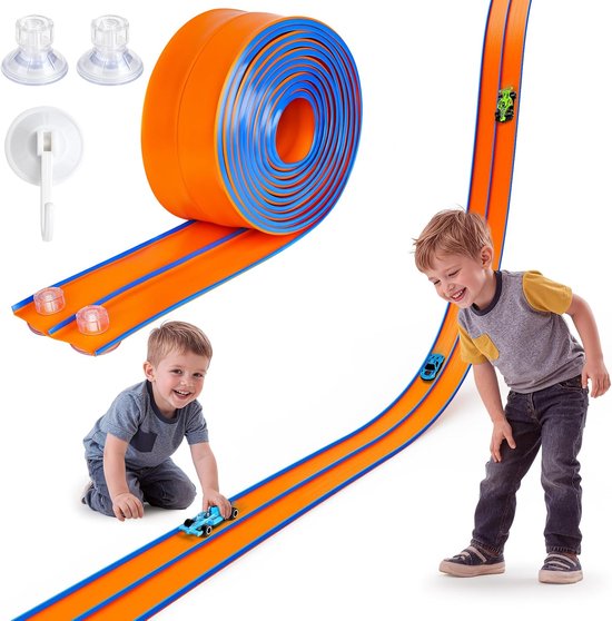 Flexibele Racebaan met Raceauto's voor Kinderen - 4,5 Meter Blauw en Oranje van Merkloos