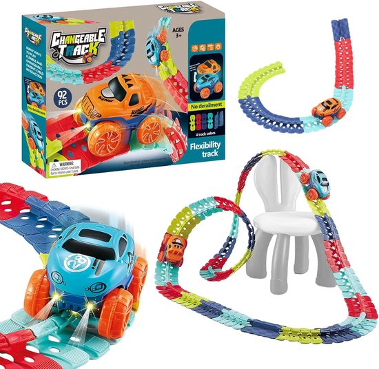 Flexibele Racebaan - Speelgoedauto Circuit - Kinderen Spelen - LED Licht Inclusief - Zelfmontage - Multi Color van Merkloos