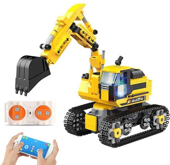 FlexToys® Graafmachine Speelgoed - STEM-Speelgoed met Afstandsbediening en Mobiele Applicatie DIY 580 Stuks Bouwset - Programmeerbare Graafmachine Speelgoed voor Jongens en Meisjes - Graafmachine van Flex