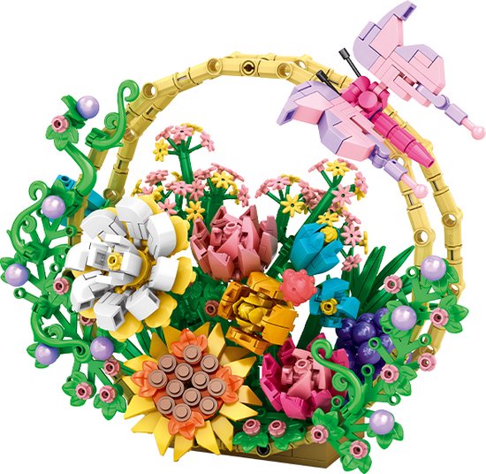 Flower Basket - blomenmandje Bouwset - Kleurrijke Bloemen Bouwpakket – Creatieve Bloemenboeket Constructieset – Compatibel met LEGO – Educatief STEM Speelgoed - 641 Stuks van Buildiverse
