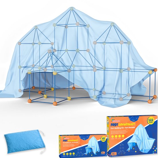 Fort Bouwpakket Megabundel met 191 Onderdelen - Incl. Opbergzak & E-book - Constructiespeelgoed - Speeltent - Educatief speelgoed - Bouwspeelgoed - Hut Bouwen van Speelkwartier