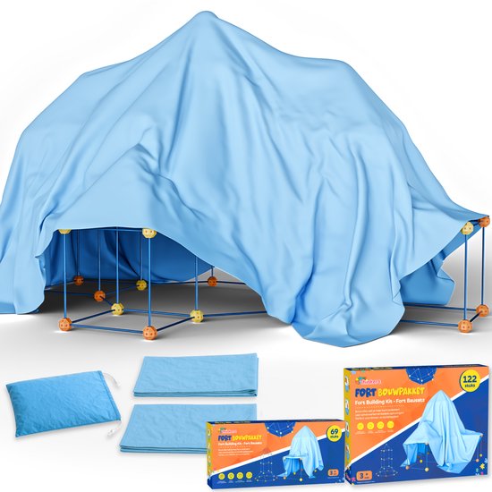 Fort Bouwpakket Megabundel + Uitbreidingspakket - 191 Onderdelen - Incl. Opbergzak & E-book - Constructiespeelgoed - Speeltent - Educatief Speelgoed - Bouwspeelgoed - Hut Bouwen van Toi-Toys