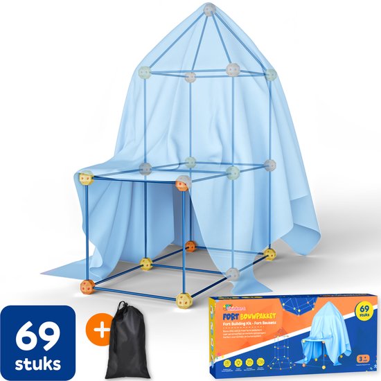 Fort Bouwpakket met 69 Onderdelen - Incl. Opdrachten E-book - Constructiespeelgoed - Montessori en Educatief speelgoed - Bouwspeelgoed - Hut Bouwen van Speelplan