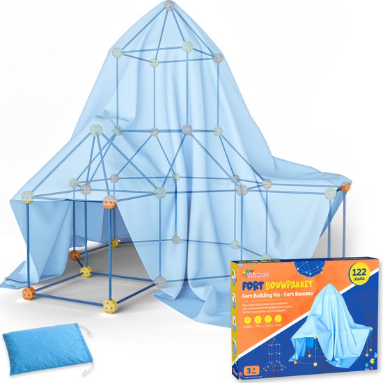 Fort Bouwpakket XL met 122 Onderdelen - Incl. Opbergzak & E-book - Constructiespeelgoed - Speeltent - Educatief Speelgoed - Bouwspeelgoed - Hut Bouwen van Speelgaaf