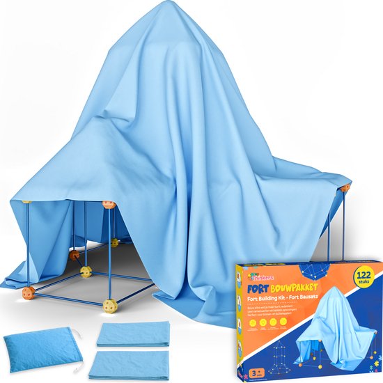 Fort Bouwpakket XL + Uitbreidingspakket - 122 Onderdelen - Incl. Opbergzak & E-book - Speeltent - Educatief Speelgoed - Bouwspeelgoed - Hut Bouwen van SpeelHetZelf.