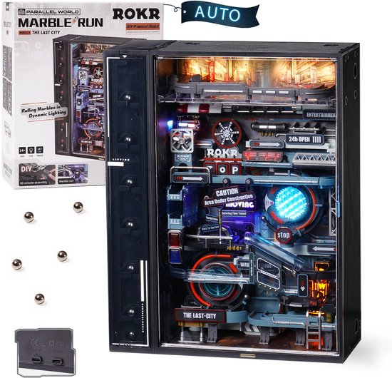 Fubzz Cyberpunk Knikkerbaan Bouwpakket - The Last City 3D Puzzel - Automatisch Modelbouw Set 23×18×7,5 cm - Futuristische USB-C Gaming Decoratie van Fubzz