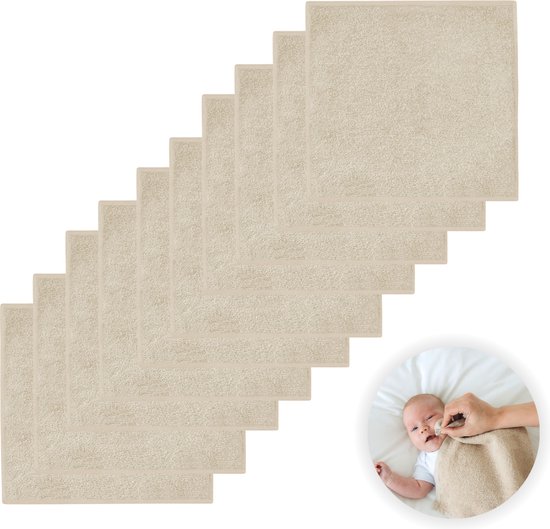 Funnies Spuugdoekjes 10-Pack Cream - Set van 10 Zachte Spuugdoeken, Monddoekjes, Kwijldoekjes - 30x30 cm - 100% Katoenen Badstof - Absorberend, Sneldrogend en Zacht - Wasmachinebestendig - Perfect voor Gevoelige Babyhuid bij Voeden en Kwijlen van Funnies.