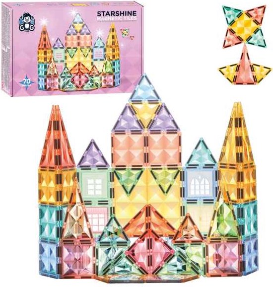 G G 1989 - Magnetic tiles - Pastelkleur - 70 delen van Grimm's Garden