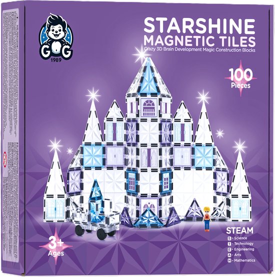 G G 1989 - Magnetisch speelgoed bouwblokken - STARSHINE 100 delen - Magnetic tiles - Constructiespeelgoed - Montessori speelgoed - STEM speelgoed - Magnetische bouwstenen - Magnetische tegels - Cadeau voor kinderen - 3 tot 12 jaar van G G 1989