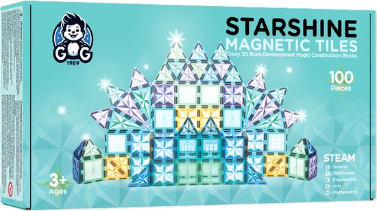 G G 1989 - Magnetisch speelgoed bouwblokken - STARSHINE GLITTER 100 delen - Magnetic tiles - Constructiespeelgoed - Montessori speelgoed - STEM speelgoed - Magnetische bouwstenen - Magnetische bouwblokken - Magnetische tegels - 3 tot 12 jaar van G G 1989