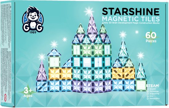G G 1989 - Magnetisch speelgoed bouwblokken - STARSHINE GLITTER 60 delen - Magnetic tiles - Constructiespeelgoed - Montessori speelgoed - STEM speelgoed - Magnetische bouwstenen - Magnetische bouwblokken - Magnetische tegels - 3 tot 12 jaar van G G 1989