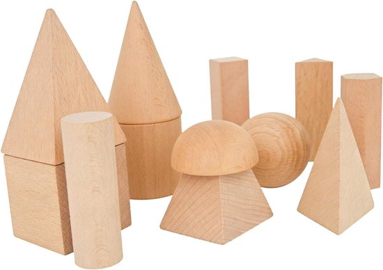 Generic Houten Geometrische Vormenblokken voor Kinderen die 3D-vormen Leren, Educatief Speelgoed voor Cognitieve Ontwikkeling, Beukenhout (12PCS) van Merkloos