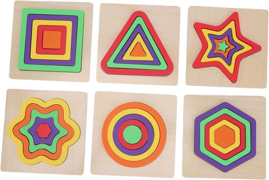 Generic Interactief 3D-speelgoed met Geometrische Vorm voor Kinderen, Levendige Houten Puzzelset voor Cognitieve Ontwikkeling en Coördinatie, Geometrische Puzzels Peuters - 5,9x5,9in van Merkloos
