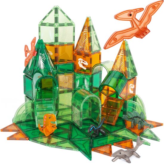 GILA - Clickbrickz - Magnetisch speelgoed 120 Delig - DinoWorld - Magnetic Tiles - Constructie Speelgoed - Magnetische Tegels - Montessori Speelgoed van GILA